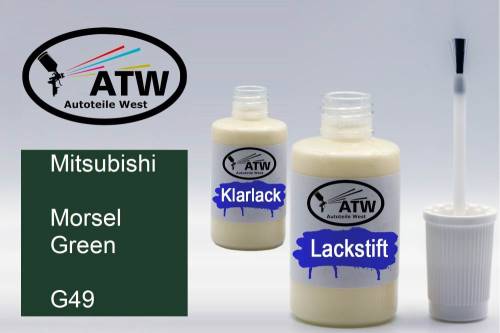 Mitsubishi, Morsel Green, G49: 20ml Lackstift + 20ml Klarlack - Set, von ATW Autoteile West.